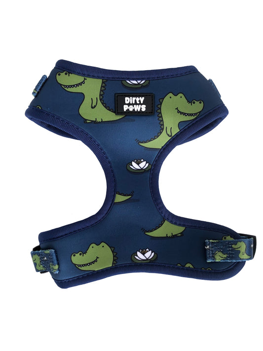 dark blue and green alligator adventure dog harness 