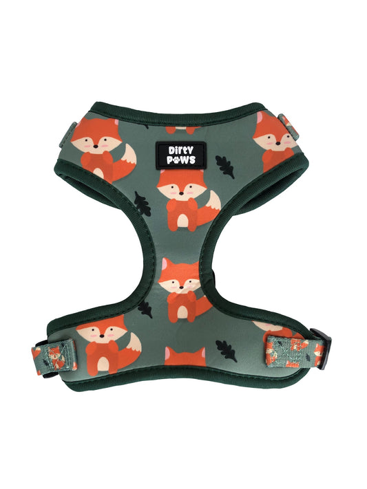 cute green and orange fox themed dog harness