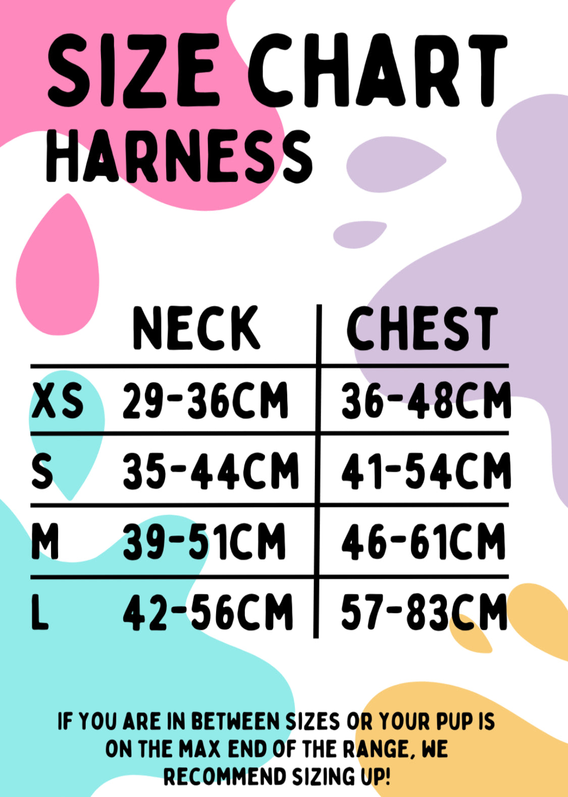 Dog harness size chart Dirty Paws